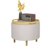 HOMCOM Pouf Ottomane avec Espace de Rangement Pouf Rond rembourré avec Couvercle Rabattable, Pieds en Bois, Moderne, pour Salon, Chambre à Coucher, Blanc, Ø56 x 42 cm