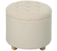 HOMCOM Pouf Rangement Rond 45cm Couvercle Amovible Bois Blanc crème | Tabouret en polaire teddy, capitonné, salon, chambre, couloir