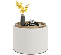HOMCOM Pouf Rembourré en Lin avec Espace de Rangement, Couvercle Réversible, 5 6cm x 56 cm x 42 cm, Crème + Nature