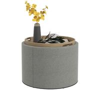 HOMCOM Pouf Rembourré en Lin avec Rangement, Couvercle Reversible, 56 cm x 56 cm x 42 cm, Gris + Naturel