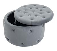 HOMCOM Pouf rond avec espace de rangement, design matelassé avec boutons, texture en velours, gris, 60 x 60 x 40 cm