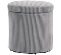 HOMCOM Pouf Rond de Rangement Coffre Ø40x41 cm Gris Clair | Rembourrage en velours côtelé, assise rembourrée, couvercle amovible, pour hall, chambre, salon.