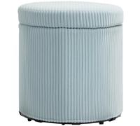 HOMCOM Pouf Rond de Rangement en Velours côtelé Ø40x41 cm Bleu Clair | Coffre de rangement, assise rembourrée, couvercle amovible, pour hall, chambre, salon.