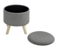HOMCOM Pouf Rond Repose-Pieds avec Coffre de Rangement Pieds en Bois Gris | Design Moderne