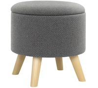HOMCOM Pouf rond repose-pieds tabouret avec coffre de rangement pieds en bois design moderne gris