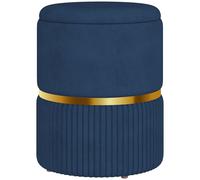 HOMCOM Pouf tabouret repose-pied coffre de rangement en velours côtelé 36 x 36 x 44 cm pour salon chambre bleu