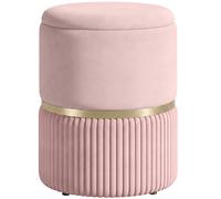 HOMCOM Pouf tabouret repose-pied coffre de rangement en velours côtelé 36 x 36 x 44 cm pour salon chambre rose