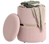 HOMCOM Pouf Tabouret Repose-Pied, Coffre de Rangement, en Velours Côtelé, Design Moderne, 36 x 36 x 44 cm, pour Salon, Chambre, Rose