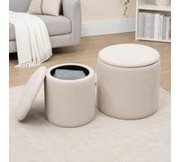 HomCom – Lot de 2 poufs – Tissu polyester aspect velours côtelé – 40x40x41 cm – Crème