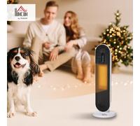 HOMCOM Radiateur Électrique Soufflant Oscillant 45° 1200/2000 W Noir | Minuterie 24H, Céramique PTC, Télécommande Fournie, Chauffage D’appoint, Sécurité Anti-Renversement Et Surchauffe