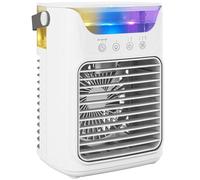HOMCOM Rafraîchisseurs d'air par évaporation, ventilateur portable 4 en 1 3 vitesses, 2 modes brumisation, éclairage LED RGB 7 LED, réservoir d'eau 700ml, minuterie 2-6h, pour bureau ou chambre, blanc