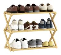 HOMCOM Range-Chaussures Bambou 3 Niveaux Pliant sans Montage Naturel | Organisateur de rangement portable, entrée, couloir, salon, petit espace, contient jusqu'à 9 paires