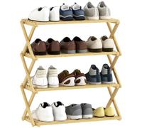 HOMCOM Range-Chaussures Bambou 4 Niveaux Pliant sans Montage Naturel | Organisateur de rangement portable, entrée, couloir, salon, petit espace, contient jusqu'à 12 paires