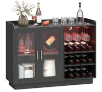 HOMCOM Rangement à Bouteilles de vin RGB LED pour 12 Bouteilles Noir | Armoire à vin, portes vitrées à fermeture douce, étagère réglable, pour salle à manger, cuisine et maison.
