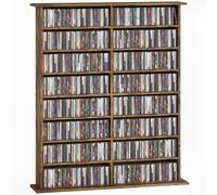 HOMCOM Rangements pour CD et DVD 106,5x24x126,3cm Brun Rustique | Meuble de Rangement Multimédia, Capacité 720 CD/396 DVD et Blu-ray, 16 compartiments, 12 Étagères Réglables, Salon, Chambre
