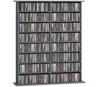 HOMCOM Rangements pour CD et DVD 106,5x24x126,3cm Gris | Meuble de Rangement Multimédia, Capacité 720 CD/396 DVD et Blu-ray, 16 compartiments, 12 Étagères Réglables, Salon, Chambre
