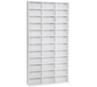 HomCom Étagère de rangement CD/DVD 1116 CD/528 DVD 36 compartiments réglables 102×23,5×195 cm Blanc