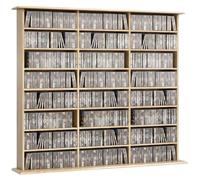 HOMCOM Rangements pour CD et DVD 145x24x126,3cm Chêne | Meuble de Rangement Multimédia, Capacité Max. 1032 CDs/594 DVDs et Blu-ray, 24 Compartiments et 18 Étagères Réglables