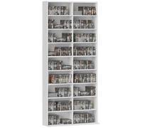 HOMCOM Rangements pour CD et DVD 18 Compartiments 78,5x24x175cm Blanc | Meuble de Rangement Multimédia, Capacité Max. 640 CD/360 DVD et 430 Blu-ray, 14 Étagères Réglables, Salon, Chambre