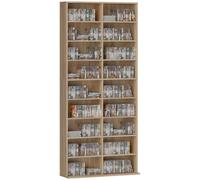 HOMCOM Rangements pour CD et DVD 18 Compartiments 78,5x24x175cm Naturel | Meuble de Rangement Multimédia, Capacité Max. 640 CD/360 DVD et 430 Blu-ray, 14 Étagères Réglables, Salon, Chambre