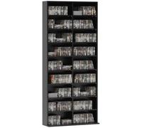 HOMCOM Rangements pour CD et DVD 18 Compartiments 78,5x24x175cm Noir | Meuble de Rangement Multimédia, Capacité Max. 640 CD/360 DVD et 430 Blu-ray, 14 Étagères Réglables, Salon, Chambre