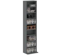 HOMCOM Rangements pour CD et DVD 260 CD/120 DVD 33 x 24 x 140 Gris | Meuble de Rangement Multimédia, 9 Compartiments, 6 Étagères Réglables, pour Salon Chambre Bureau