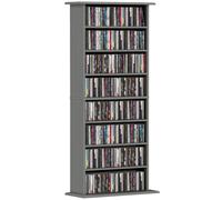 HOMCOM Rangements pour CD et DVD, meuble de rangement multimédia, capacité 360 CD/185 DVD et Blu-ray, 8 compartiments et 6 étagères réglables, pour salon, chambre, 58x24x126,3cm, gris