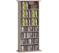 HOMCOM Rangements pour CD et DVD 58x24x126,3cm Naturel | Meuble de Rangement Multimédia, Capacité Max. 360 CDs/185 DVDs et Blu-ray, 8 Compartiments et 6 Étagères Réglables