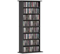 HOMCOM Rangements pour CD et DVD 58x24x126,3cm Noir | Meuble de Rangement Multimédia, Capacité Max. 360 CDs/185 DVDs et Blu-ray, 8 Compartiments et 6 Étagères Réglables