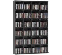 HOMCOM Rangements pour CD et DVD 89 x 20 x 130,5 cm Noir | Meuble de Rangement Multimédia, 24 Compartiments, Capacité Max. 456 CD/336 DVD, Bibliothèque en Bois avec Étagères Réglables