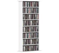 HOMCOM Rangements pour CD et DVD, meuble de rangement multimédia, capacité 360 CD/185 DVD et Blu-ray, 8 compartiments et 6 étagères réglables, pour salon, chambre, 58x24x126,3cm, blanc