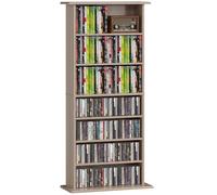 HOMCOM Rangements pour CD et DVD, meuble de rangement multimédia, capacité 360 CD/185 DVD et Blu-ray, 8 compartiments et 6 étagères réglables, pour salon, chambre, 58x24x126,3cm, naturel