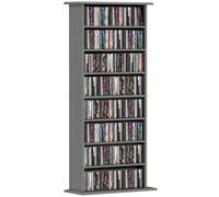 HOMCOM Rangements pour CD et DVD, meuble de rangement multimédia, capacité 360 CD/185 DVD et Blu-ray, 8 compartiments et 6 étagères réglables, pour salon, chambre, 58x24x126,3cm, gris