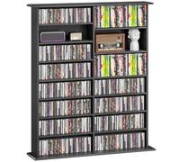 HOMCOM Rangements pour CD et DVD, meuble de rangement multimédia, capacité 720 CD/396 DVD et Blu-ray, 16 compartiments et 12 étagères réglables, pour salon, chambre, 106,5x24x126,3cm, noir