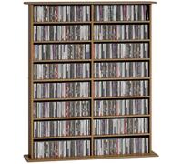 HOMCOM Rangements pour CD et DVD, meuble de rangement multimédia, capacité 720 CD/396 DVD et Blu-ray, 16 compartiments et 12 étagères réglables, pour salon, chambre, 106,5x24x126,3cm, noyer