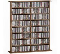 HOMCOM Rangements pour CD et DVD, meuble de rangement multimédia, capacité 720 CD/396 DVD et Blu-ray, 16 compartiments et 12 étagères réglables, pour salon, chambre, 106,5x24x126,3cm, brun rustique