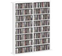 HOMCOM Rangements pour CD et DVD, meuble de rangement multimédia, capacité 720 CD/396 DVD et Blu-ray, 16 compartiments et 12 étagères réglables, pour salon, chambre, 106,5x24x126,3cm, blanc
