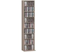 HOMCOM Rangements pour CD et DVD, meuble de rangement multimédia, capacité max. 260 CD/120 DVD, 9 compartiments et 6 étagères réglables, pour salon, chambre, bureau, 33 x 24 x 140 cm, bois naturel