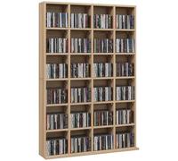 HOMCOM Rangements pour CD et DVD, Meuble de Rangement multimédia en Bois avec 24 Compartiments, étagères Ajustables, capacité jusqu'à 456 CD/336 DVD, bibliothèque, 89 x 20 x 130,5 cm, Bois Naturel