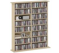 HOMCOM Rangements pour CD et DVD106,5x24x126,3cm Naturel | Meuble de Rangement Multimédia, Capacité Max. 720 CDs/396 DVDs et Blu-ray, 16 Compartiments et 12 Étagères Réglables
