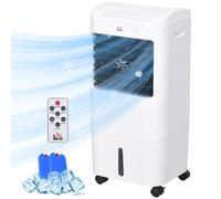 HOMCOM Refroidisseur d'Air, Climatiseur, 3 Modes, Minuterie de 7,5 heures, à roulettes, Plastique, Blanc