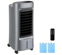 HOMCOM Refroidisseur d'air mobile 4 en 1 humidificateur, purificateur et ventilateur, oscillation 90°, 3 vitesses, 3 modes, réservoir d'eau 6L, packs de glace, télécommande, pour chambre bureau, gris