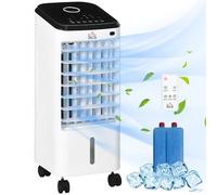 HOMCOM Refroidisseur d'air ventilateur humidificateur 3 en 1 sur roulettes télécommande 3 modes 3 vitesses minuterie et oscillant réservoir 3,5L avec 2 blocs réfrigérants blanc