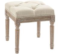 HOMCOM Repose Pied Salon, Ottoman, Siège Rembourré, 40 x 40 x 43 cm, Beige | Tissu Aspect Lin, Pieds en Bois d'Hévéa, Pouf Salon Carré, Chambre à Coucher, Entrée