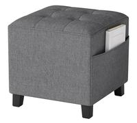 HOMCOM Repose-pieds carré, petit ottomane avec poche latérale, repose-pieds en tissu de lin avec pieds en bois d'hévéa et siège rembourré pour salon, chambre à coucher, entrée, 35 x 35 x 35 cm, gris