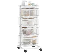 HOMCOM Resserre 4 Paniers Rotatifs sur Roues Étagère en Fil d'acier Blanc | Chariot de Rangement de Cuisine, Panier à Légumes et Fruits avec Plateau Supérieur, pour Cuisine Salon et Chambre