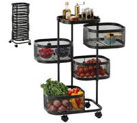 HOMCOM Resserre 4 Paniers Rotatifs sur Roues Étagère en Fil d'acier Noir | Chariot de Rangement de Cuisine, Panier à Légumes et Fruits avec Plateau Supérieur, pour Cuisine Salon et Chambre