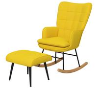 HOMCOM Rocking-chair avec Repose-Pied en Design Scandinave Rocking-chair avec Pouf, Bois de hêtre, Rembourrage, 64 cm x 89 cm x 90 cm Jaune