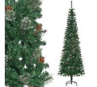 HomCom Sapin de Noël artificiel 195 cm – 556 branches, 27 pommes de pin, pied pliable, vert