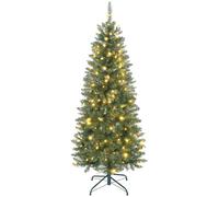 HOMCOM Sapin de Noël Artificiel 150 cm 170 Lumières Blanches Chaudes Vert | Arbre de Noël Fin, Lumières Multicolores, 9 Modes d'Éclairage, 635 Pointes de Branche Articulée, Support en Métal Pliable